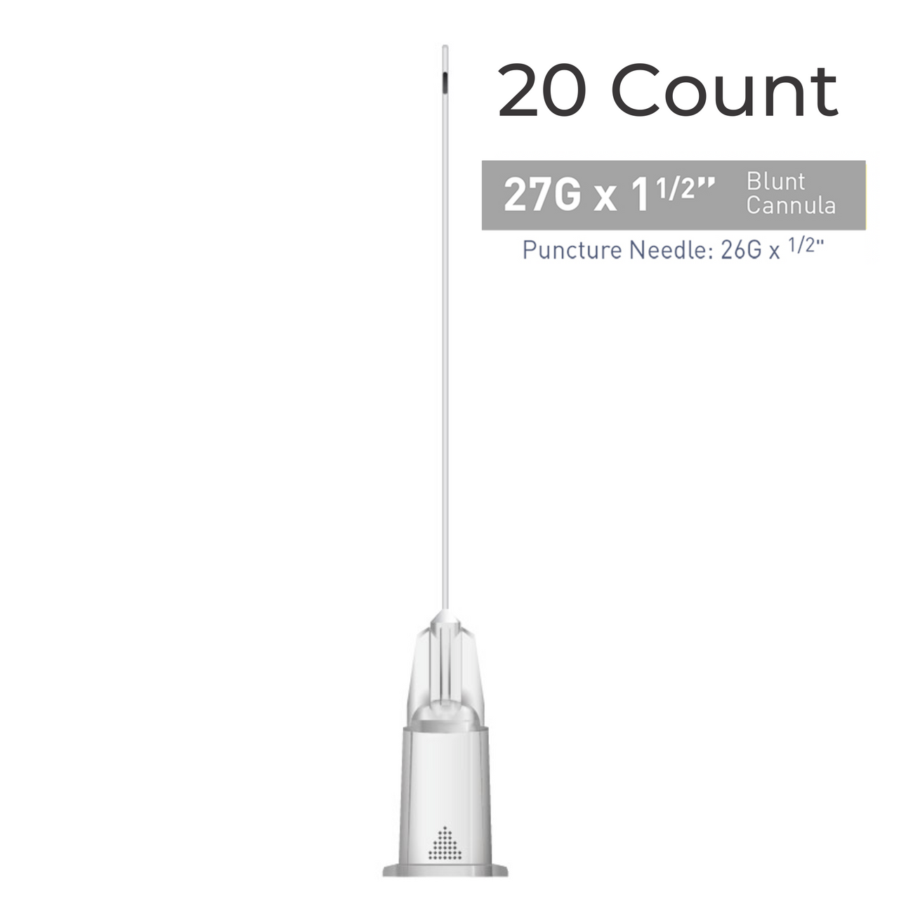 Single Cannula of 27G x 1½" (38mm). Blunt, flexible microcannula for atraumatic injections.